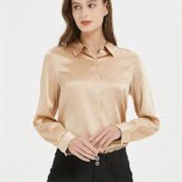 NOUVELLE SILK95FIVE TAUPE BLOUSE SIZE XSMALL RETAIL $330 - Picture 1 of 9